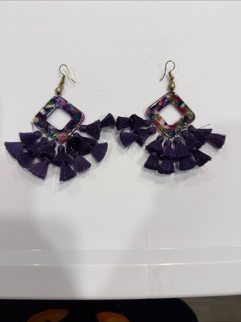 Purple Tassel Resin Square Drop Earrings -  Women Jewelry